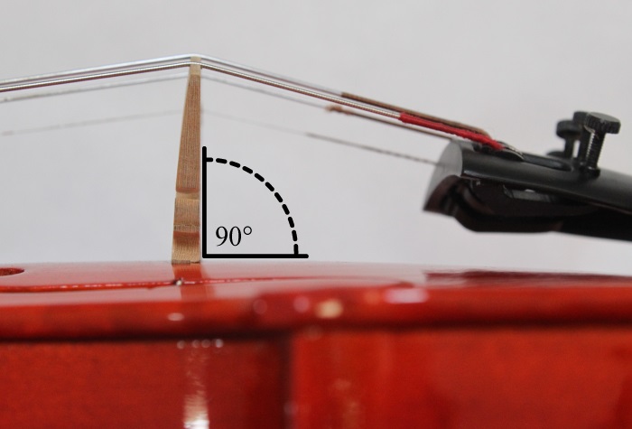 should the violin bridge stand at a 90-degree angle